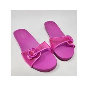 Banana Republic Buckle Pool Slide Sandals Women 8.5M Hot Pink Flat Vinyl Buckle